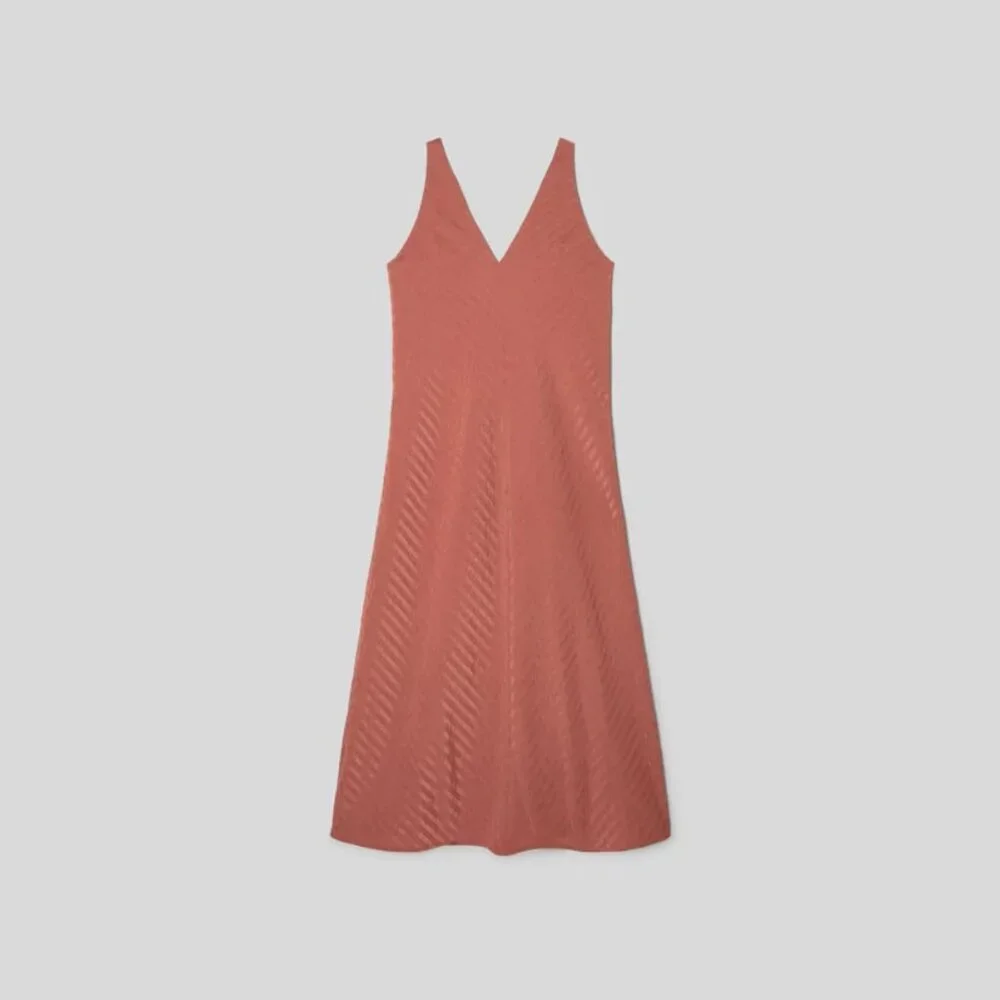 Everlane NWT Rust Colored City Striped Sleeveless V-neck Midi Dress - Picture 9 of 12